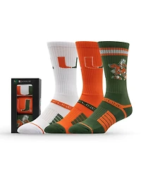 Strideline Men's and Women's 3-Pack Miami Hurricanes Premium Knit Crew Socks