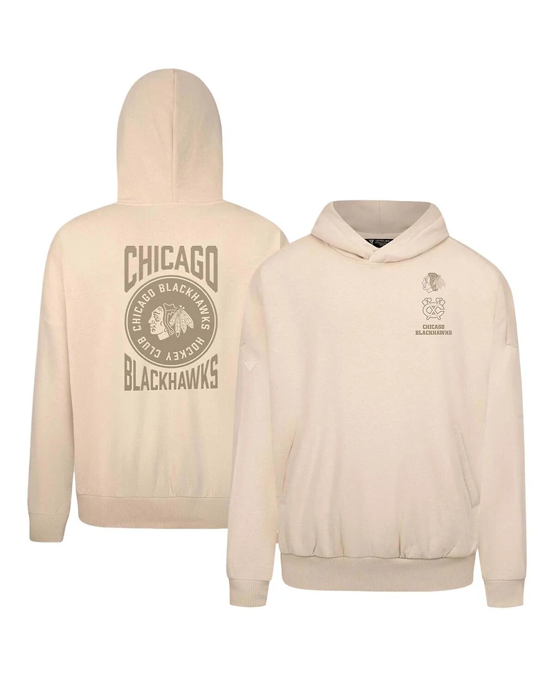 LevelWear Men's Cream Chicago Blackhawks Contact Stamp Pullover Hoodie