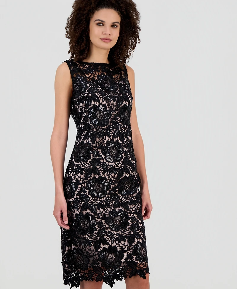 Anne Klein Women's Sequined Lace Boat-Neck Dress
