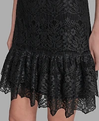 Bcbg Women's Floral Lace Ruffle Hem Shift Dress