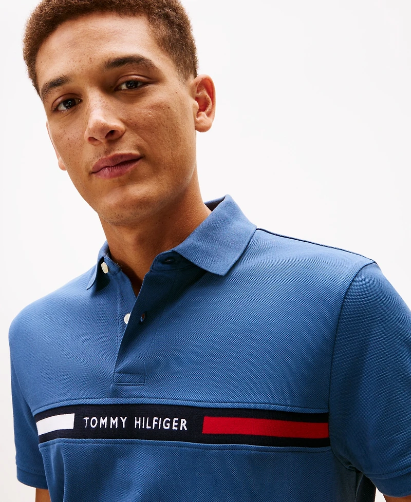 Tommy Hilfiger Men's Short Sleeve Embroidered Chest Stripe Polo Shirt
