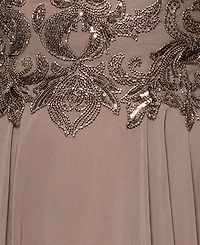Xscape Petite Long Bead Mesh Crew Neck Dress