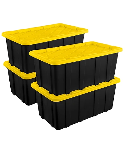 Sterilite 38 Gallon Industrial Stackable Storage Tote Lidded Containers, 4 Pack