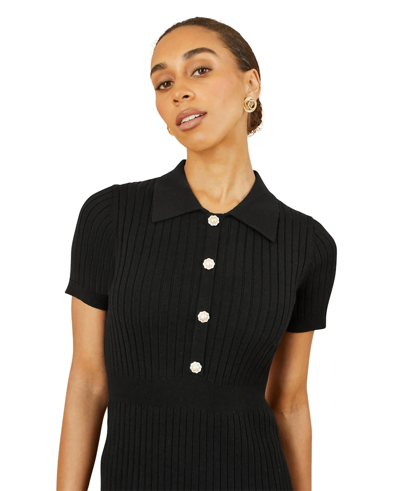 Yumi Women's Fitted Rib Knitted Midi Dress