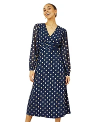 Yumi Women's Elegant Foil Print Midi Dress