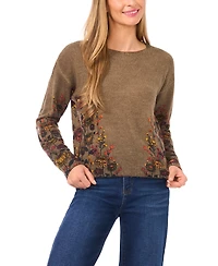 CeCe Women's Floral Print Crewneck Sweater