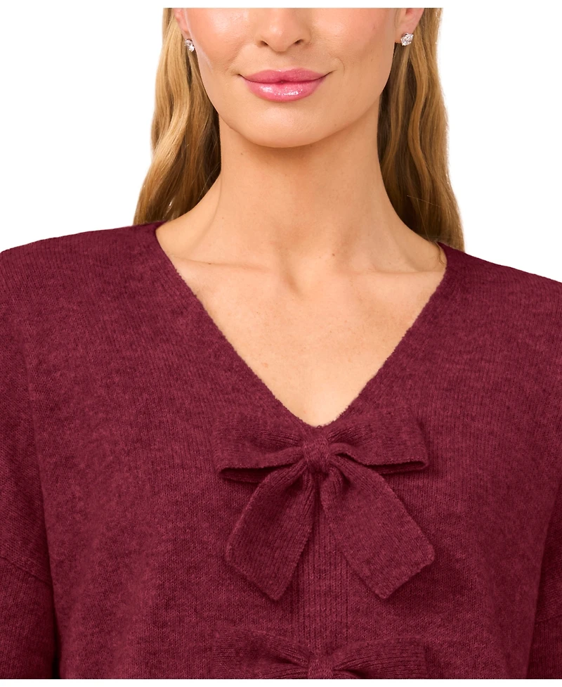 CeCe Women's Bow Detail V-Neck Sweater
