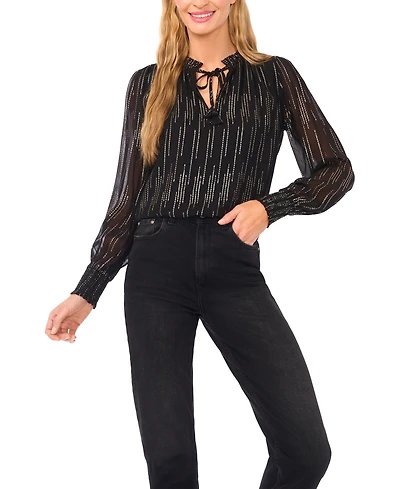 CeCe Women's Smocked Cuff Ruffle Top
