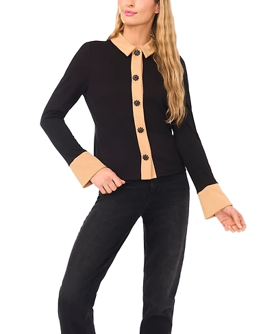 CeCe Women's Button Down Collared Top