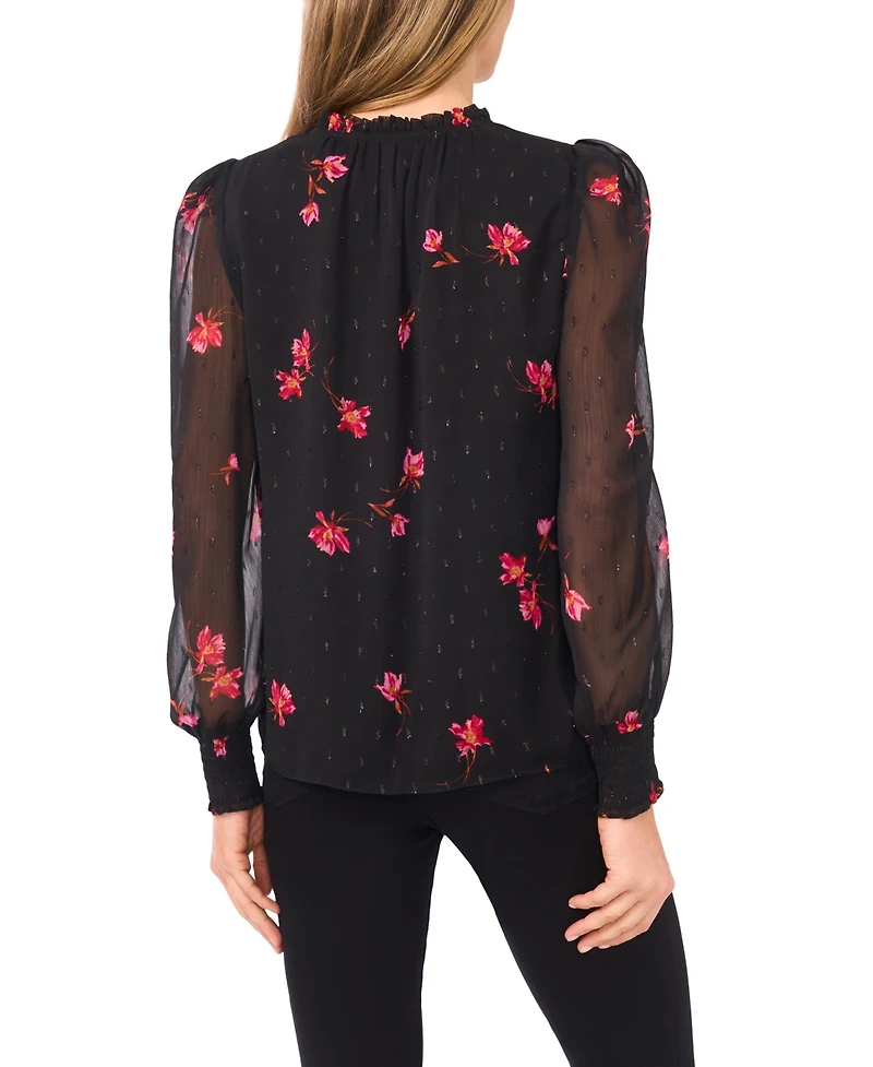 CeCe Women's Smocked Cuff Ruffle Top