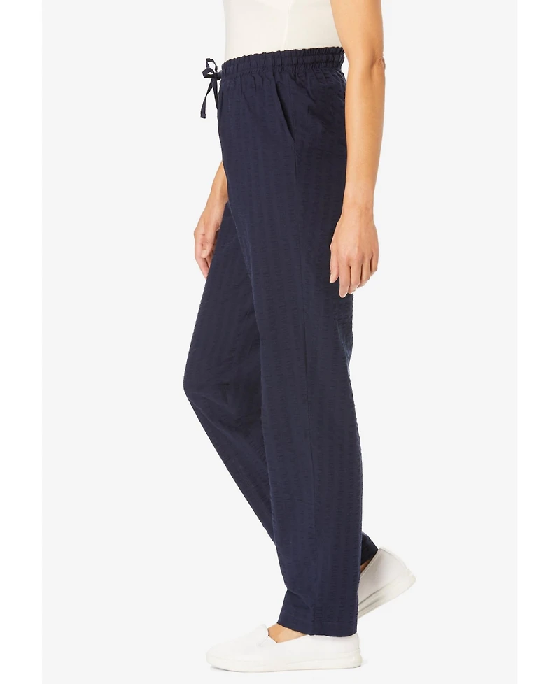 Woman Within Women's Tall Seersucker Pull-On Elastic-Waist Pants
