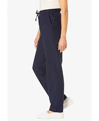 Woman Within Women's Tall Seersucker Pull-On Elastic-Waist Pants