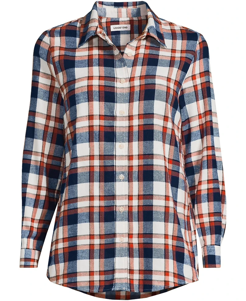 Lands' End Women's Tall Flannel Boyfriend Long Sleeve Shirt