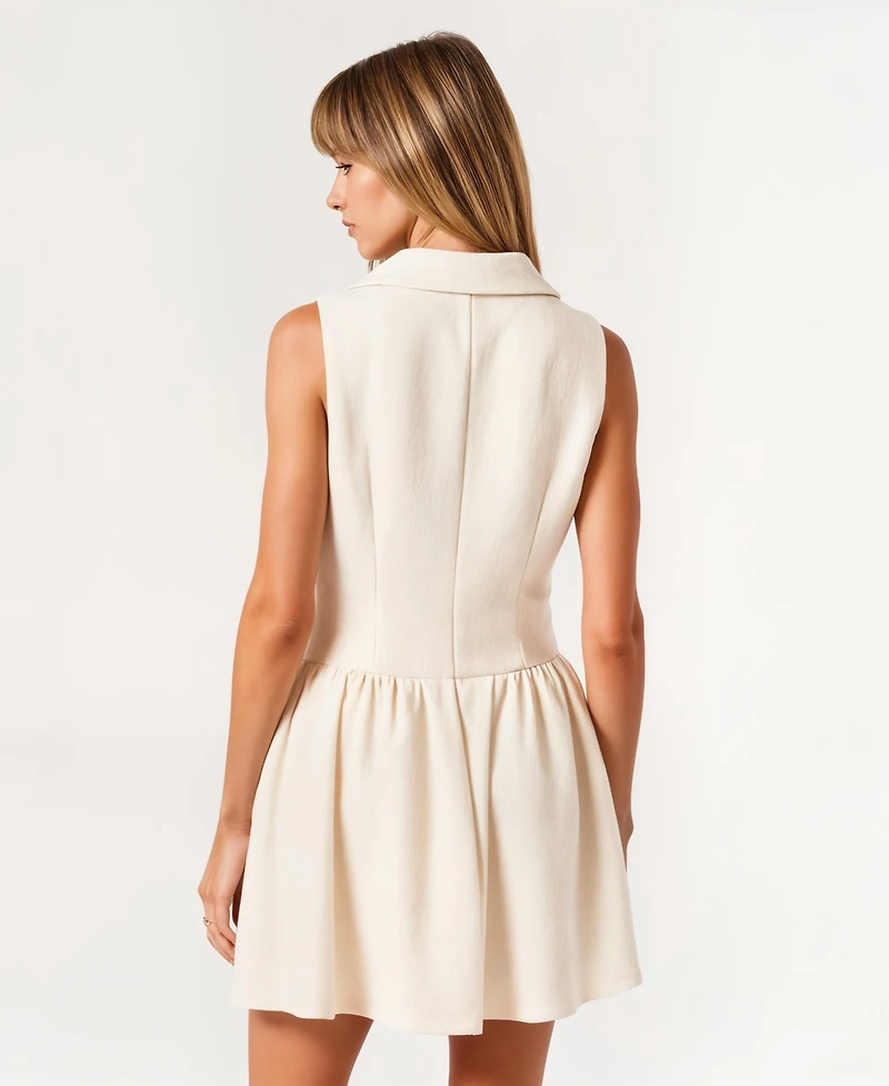 Modenaire Women's Sleeveless Double-Breasted Flared-Hem Blazer Dress