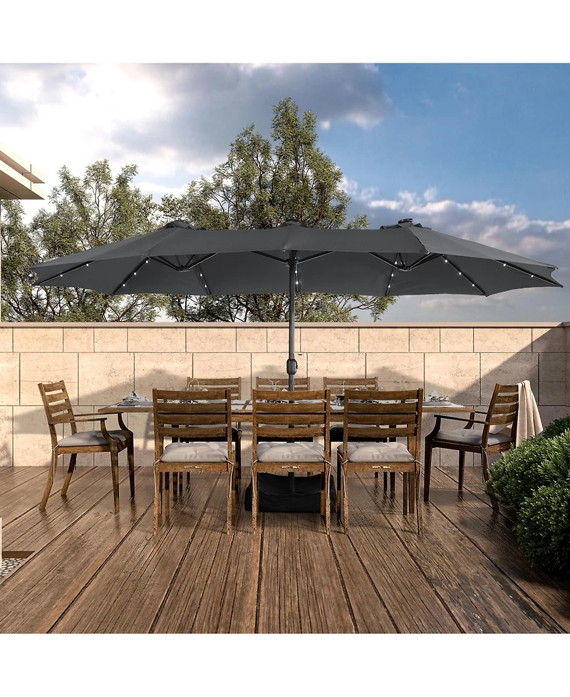 15ft Patio Umbrella with Base Included and Led lights, Outdoor Market Extra Large Umbrella, Pool For Deck, Pool, Garden, Lawn