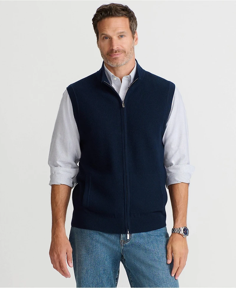 Lands' End Men's Washable Merino Full Zip Sweater Vest