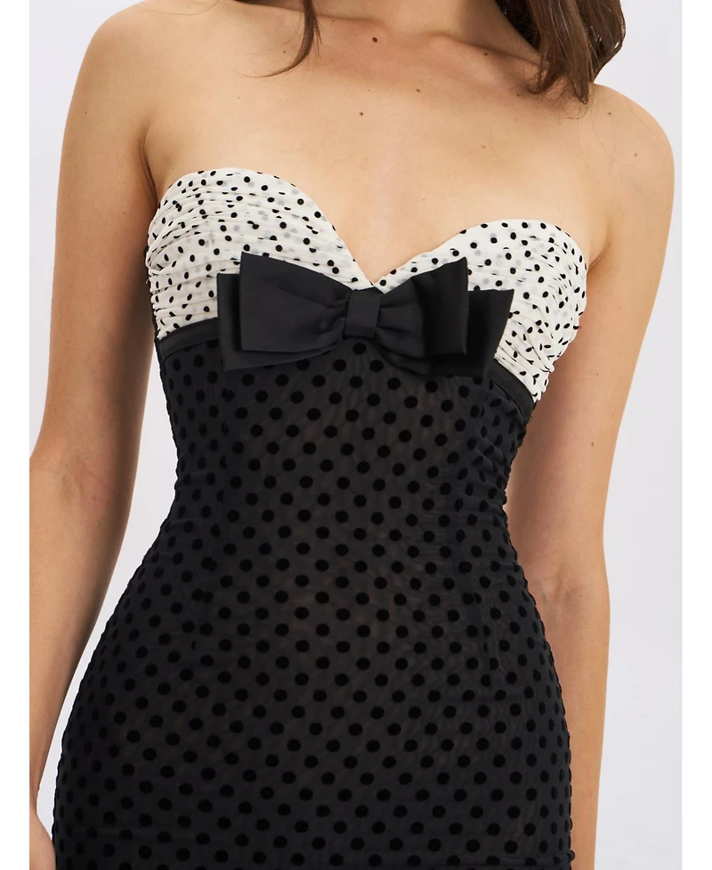 Miss Circle Women's Faith Black and White Polka Dot Sweetheart Maxi Dress