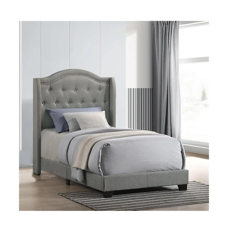 Intercon Rhyan Twin Uph Bed in Rhyan Smoke Fabric