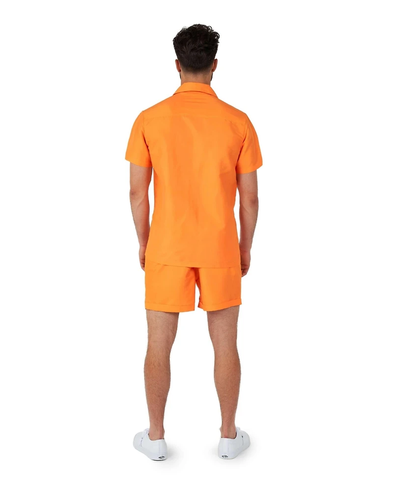 OppoSuits Men's Summer Set - 2 Piece Beach Wear set - Orange - Matching Shirt and Shorts