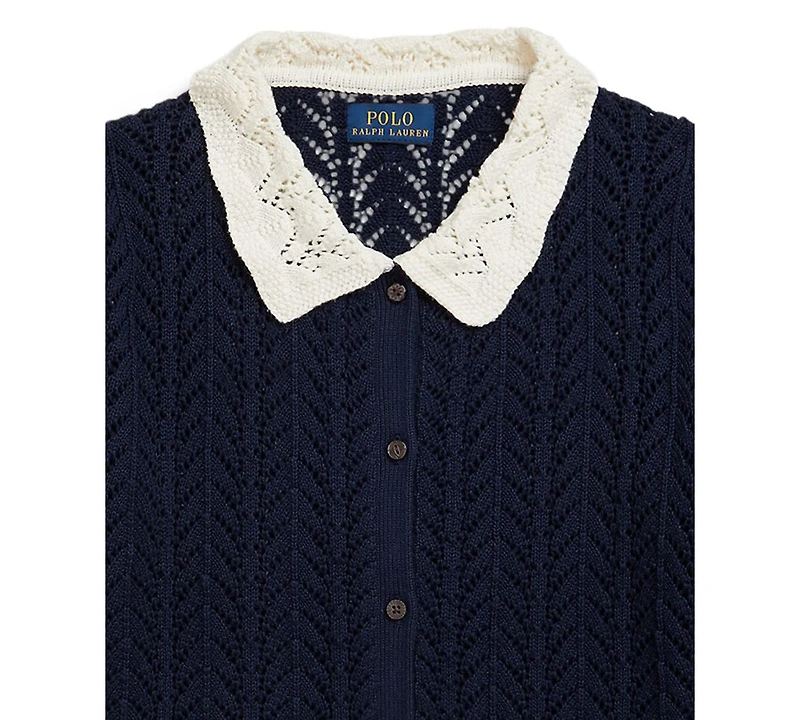 Polo Ralph Lauren Girls 7-16 Pointelle-Knit Peter Pan Collar Cardigan
