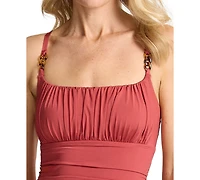 Tommy Bahama Women's Jewel Shirred Maillot One Piece Swimsuit