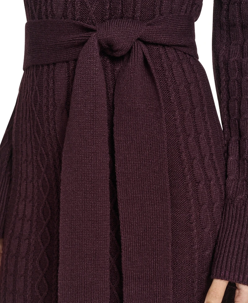 Jessica Howard Women's Long Sleeve Mock Neck Belted Midi Sweater Dress