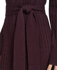 Jessica Howard Women's Long Sleeve Mock Neck Belted Midi Sweater Dress