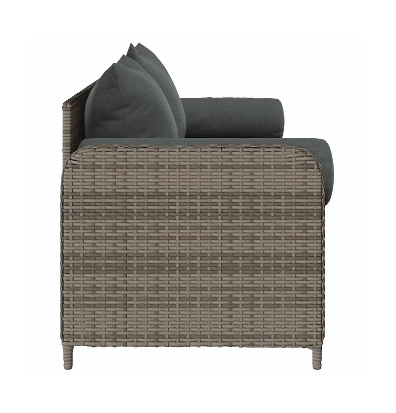 Garden Sofa Grey Pe rattan 3-Seater Removable Covers