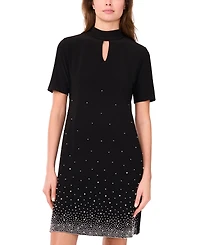 Msk Petite Short Sleeve Keyhole Beaded Dress