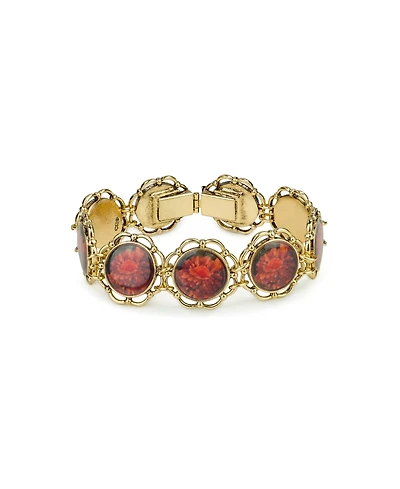 Patricia Nash Acrylic Ruby European Floral Tapestry Antique-Like Gold-Tone Box Clasp Link Bracelet