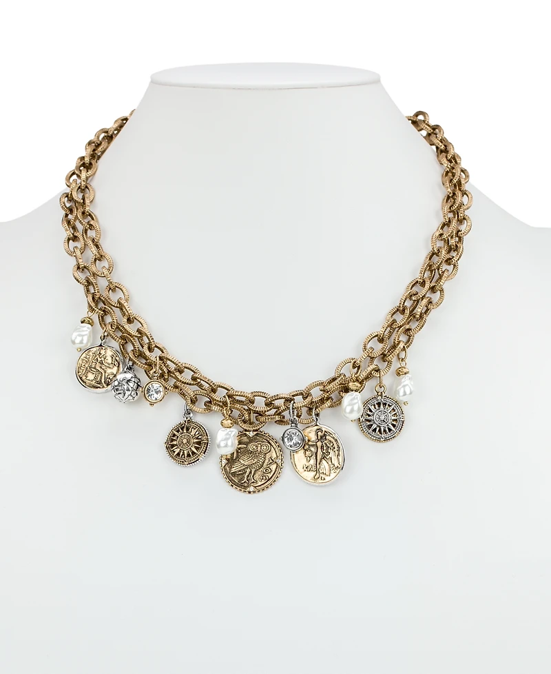Patricia Nash Glass Stone and Glass Pearl Ox Double Charm Necklace