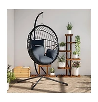 Hanging Egg Chair Anthracite, Black Steel, Rope, Rattan