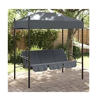 vidaXL Garden Swing Bench Dark Grey Powder-Coated Steel, Polyester