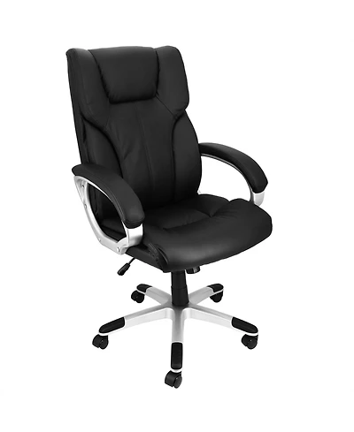 Elama High Back Adjustable Faux Leather Office Chair in Black and Gray Base