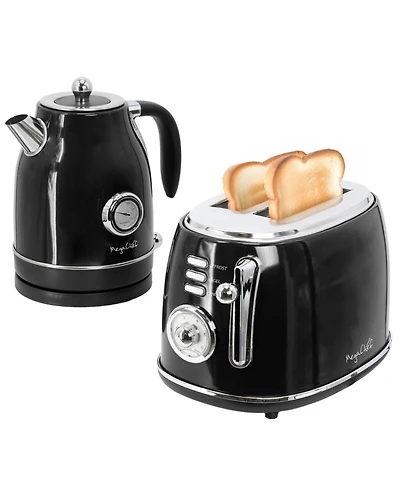 MegaChef 1.8 Quart Electric Tea Kettle and 2 Slice Toaster Combo in Black