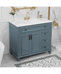 Casainc 36" Bathroom Vanity with Sink, Cabinet Flip-Out Drawer, 3 Drawers, 2 Soft-Close Doors, Solid Wood and Mdf, Premium Hardware