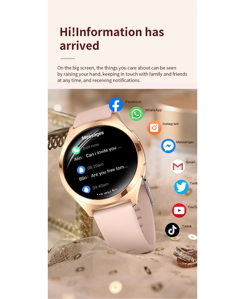 Ruxing Smart Smart watch 1.27 Hd large screen heart rate female physiological monitoring waterproof Bluetooth watch -Gold