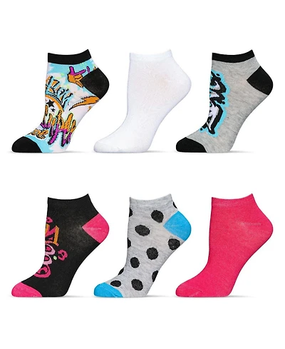 MeMoi Women's 6 Pair Pack Graffiti Style Low Cut Socks