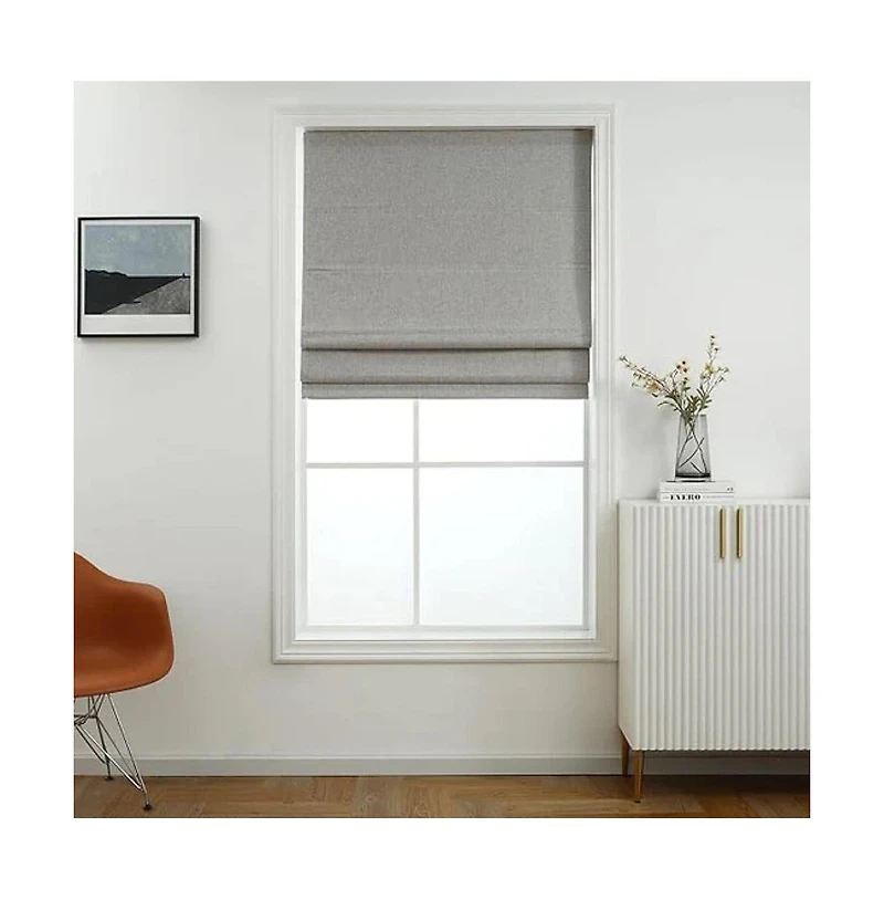 Shadisfy Linen Blended Belgian 100% Blackout Roman Shade Poly 23x64 Light Grey