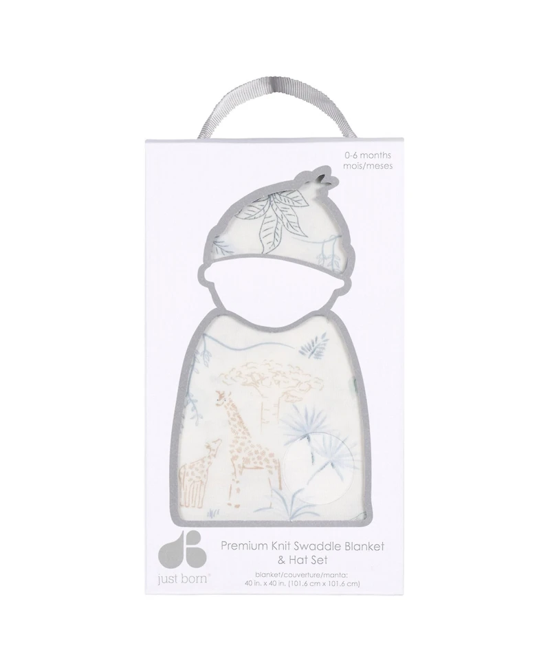 Just Born Baby 2-Piece Swaddle Blanket & Hat Set, Blue Plaid, One