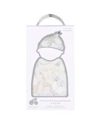 Just Born Baby 2-Piece Swaddle Blanket & Hat Set, Blue Plaid, One