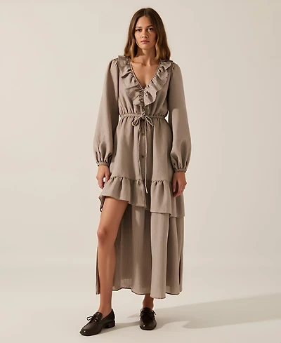 Modenaire Women's Textured-Stripe Ruffled Maxi Dress