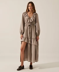 Modenaire Women's Textured-Stripe Ruffled Maxi Dress