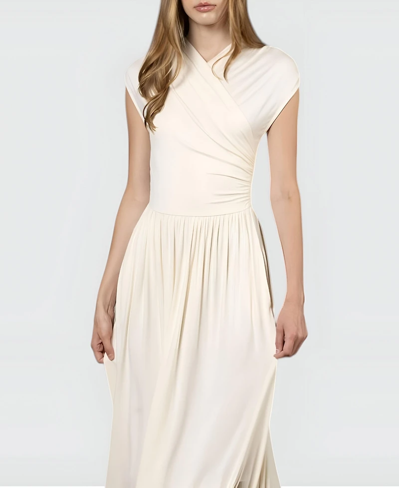 Modenaire Women's Sleeveless Faux Wrap Shirred Waist Maxi Dress