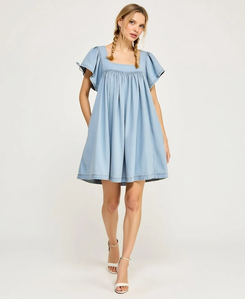 Modenaire Women's Flutter-Sleeve Babydoll Dress