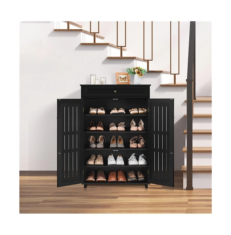 5-Tier & 1 Drawer Adjustable Shoe Storage Cabinet White