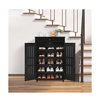 5-Tier & 1 Drawer Adjustable Shoe Storage Cabinet White