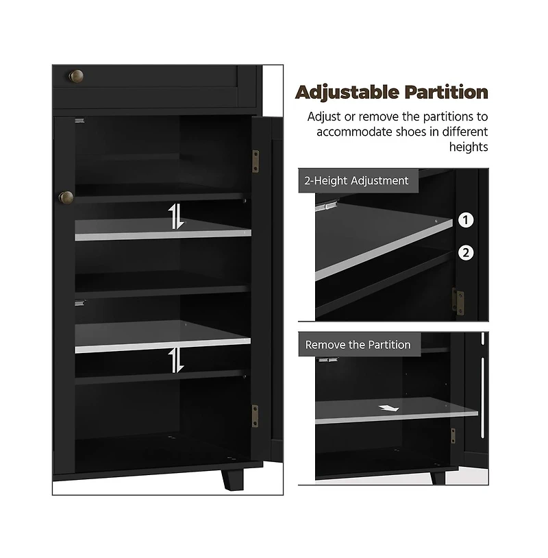 4-Tier Adjustable Shoe Storage Cabinet with 1 Drawer White
