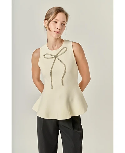 English Factory Women's Peplum Bow Embelisshed Top