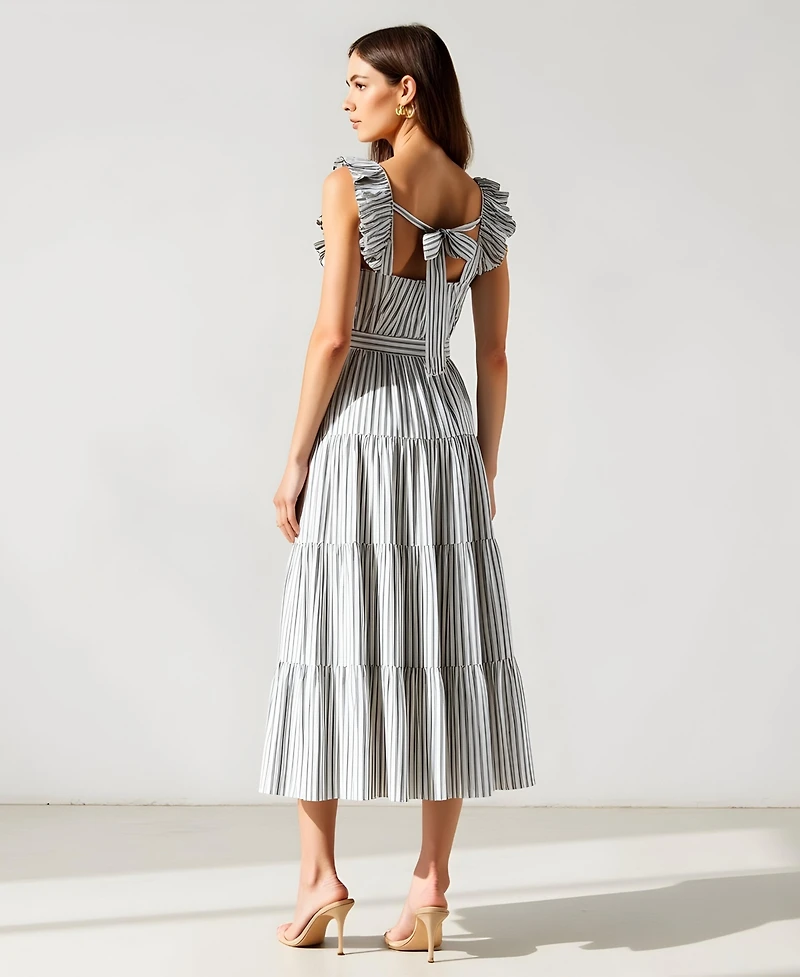 Modenaire Women's Striped Tiered Ruffle-Sleeve Midi Dress